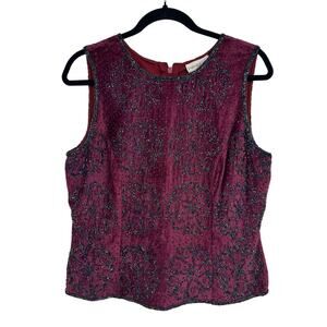 Vintage Paradise Womens L Top Large Red Velvet Sleeveless Embellished Whimsygoth